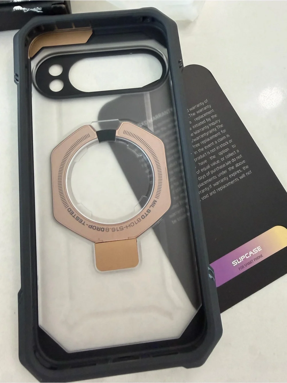 Google Pixel 10 Pro XL Protective Case with Kickstand - White and Gold
